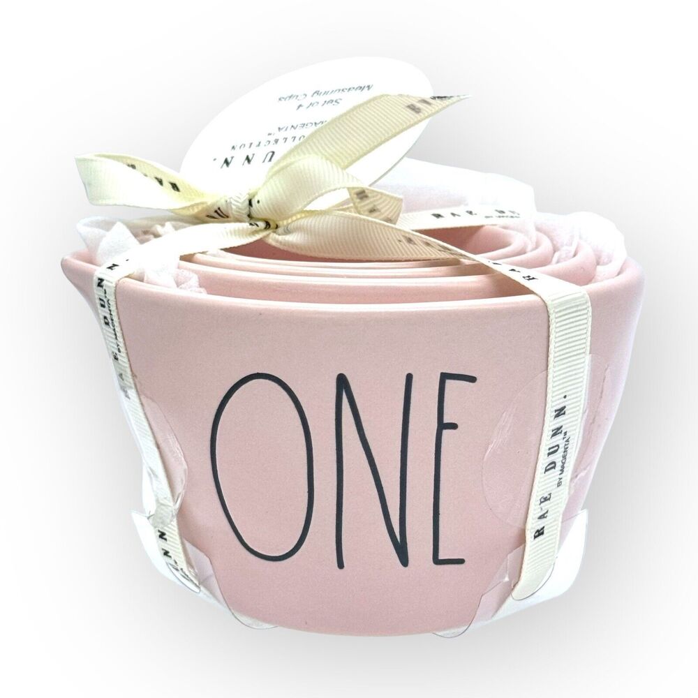 Rae Dunn Solid Pink Measuring Cup Set 4 Piece NWT Cottagecore Pastel HTF 2024